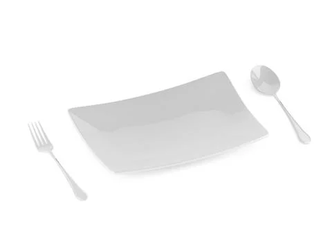 Fork and spoon with white plate on white background Stock Illustration