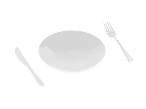Fork and spoon with white plate on white background Stock Illustration