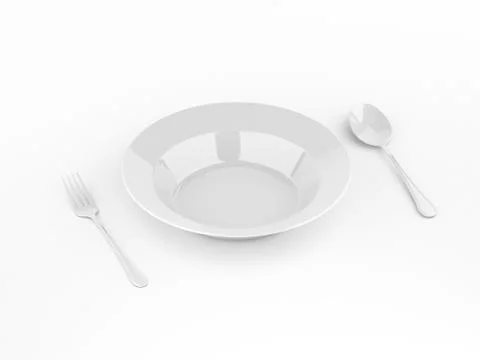 Fork and spoon with white plate on white background Stock Illustration