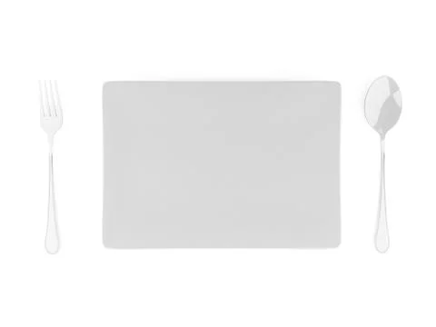 Fork and spoon with white plate on white background Stock Illustration