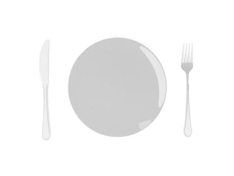 Fork and spoon with white plate on white background Stock Illustration