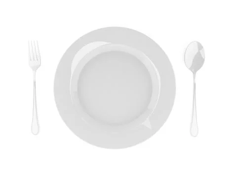 Fork and spoon with white plate on white background Stock Illustration