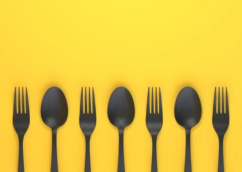 Fork and spoon on yellow background Illustrazione stock