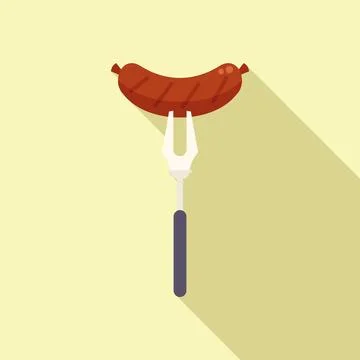 Fork bbq sausage icon flat vector. Grill food イラスト素材