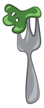 Fork with broccoli vector color illustration. A fork with green broccoli v... Stock Photos