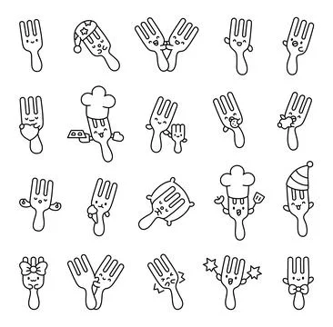 Fork character set showing showing emotions Stock-Illustration