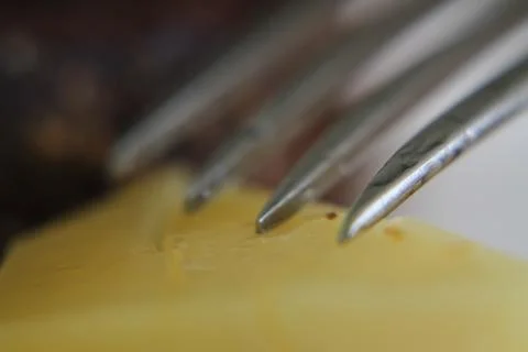 FORK ON CHEESE Stock Photos