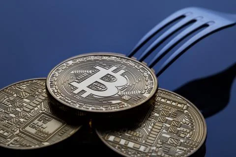 Fork of the crypto currency of bitcoin Stock Photos