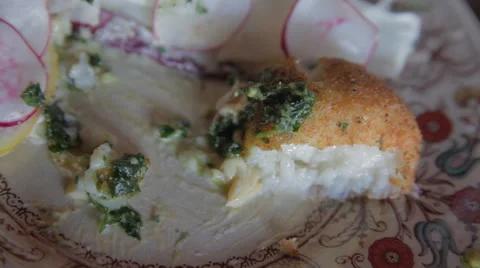 Fork cutting into ball of risotto Stock Footage 42428663