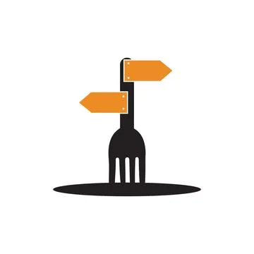 Fork with direction board logo design, vector graphic symbol icon illustrat.. Stock Illustration