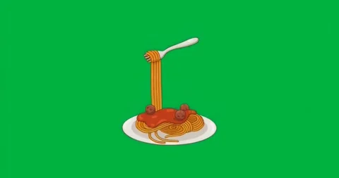 Fork dropping onto spaghetti, rotating noodles showcasing meatball swirl, 3D Video stock 317284081