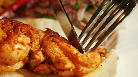 Fork eat meat from a plate Stock-Footage 108206653