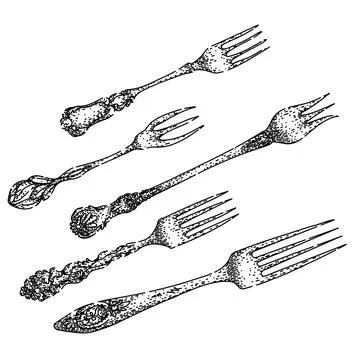 Fork engraved silver set sketch hand drawn vector Stock Illustration