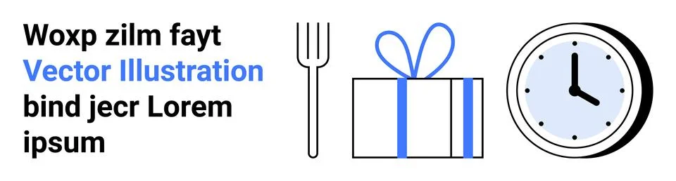 Fork, Gift Box, and Clock Icons with Text Elements in a Minimalist Design Sty Stockillustratie