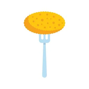Fork holding breaded chicken nugget, cutlet or schnitzel Stock Illustration