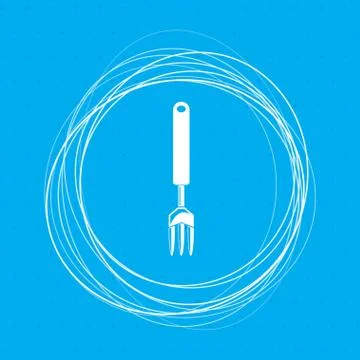 Fork icon on a blue background with abstract circles around and place for you Stock Illustration