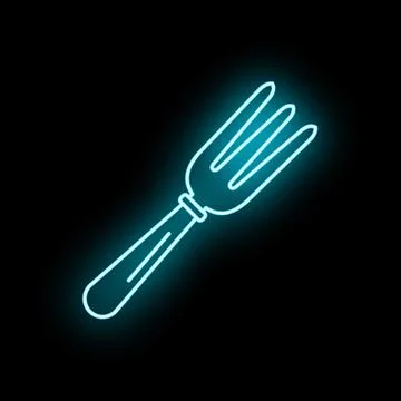 Fork icon glowing blue neon light on black Stock Illustration