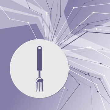 Fork icon on purple abstract modern background. The lines in all directions.  Stock Illustration
