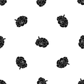 Fork is inserted into the brain pattern seamless black Stock Illustration