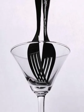 Fork Inside Glass With Reflection Minimal Black And White Composition Foto stock