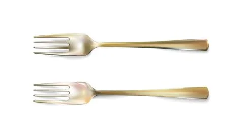 Fork isolated realistic gilded object on white background. 3d tablewares Stock Illustration