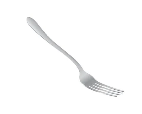 Fork isolated on white background. Realistic 3d metal cutlery. Illustrazione stock