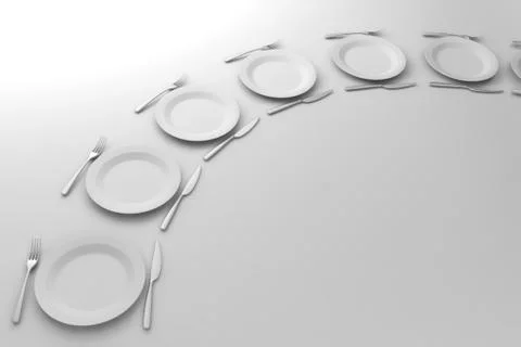Fork, Knife and Plate aligned Ilustração Stock