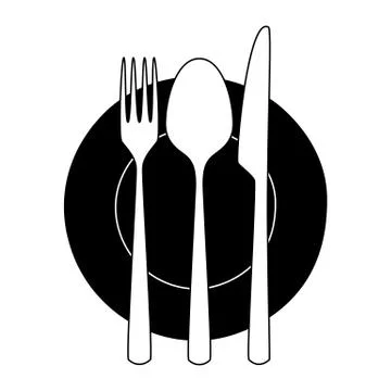 Fork, knife and spoon on a plate Stock Illustration