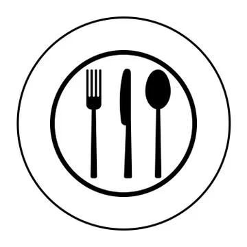 Fork, knife and spoon on plate background Stock Illustration
