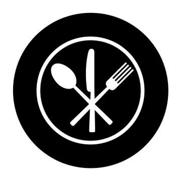 Fork, knife and spoon on plate background Stock Illustration