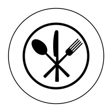 Fork, knife and spoon on plate background Stock Illustration