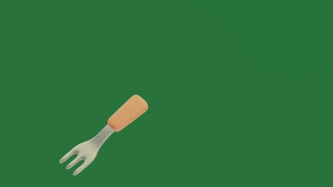 Fork on knife hand with an orange handle spat pair of scissors top it holding... Stock Footage 335980806