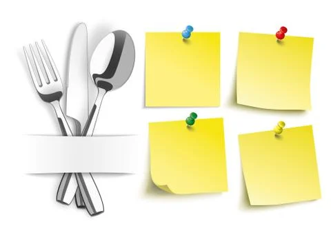 Fork Knife Spoon 4 Yellow Sticks Colored Pins Stock Illustration