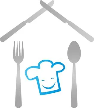 Fork, knife, spoon, house, chef hat, logo, icon Stock Illustration