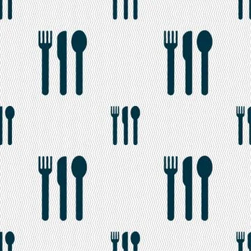 Fork, knife, spoon icon sign. Seamless pattern with geometric texture. Vector 스톡 일러스트