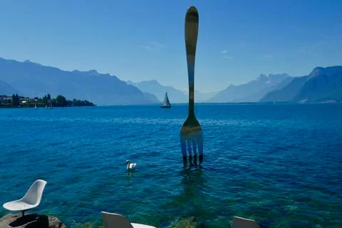Fork in the lake at Vevey Stock Photos