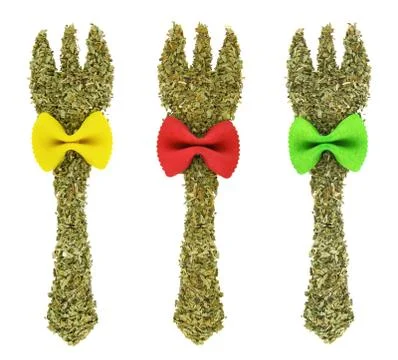 Fork made of basil with pasta bow Stock Photos