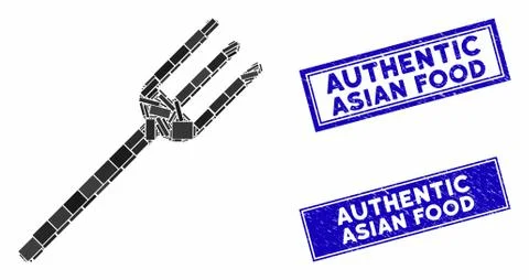 Fork Mosaic and Grunge Rectangle Watermarks Stock Illustration