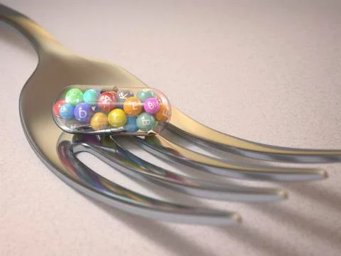 Fork with multivitamin capsule Stock Illustration