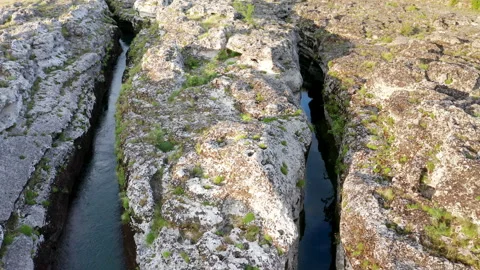 Fork of a narrow mountain river flowing through rocky landscape Video stock 133172731