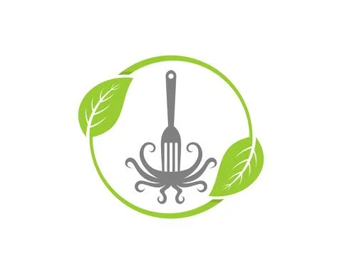 Fork with octopus tentacle in the circular leaf Stock Illustration