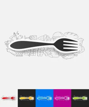 Fork paper sticker with hand drawn elements 스톡 일러스트