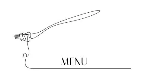 Fork with pasta in One Continuous line drawing. Italian spaghetti noodle for Stock Illustration