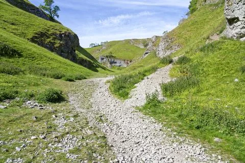 Fork in the path through Cave Dale Stock Photos