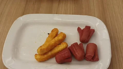 A fork picking up a crispy chicken nugget served Stock Footage 333299598