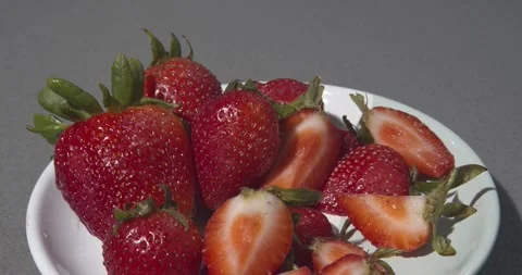 Fork Picks Up Strawberry Stock Footage 241051807