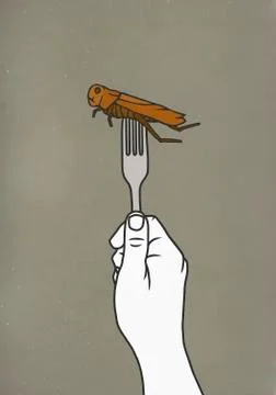 Fork piercing cockroach Stock Illustration