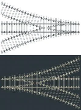 Fork in the railway tracks technical drawings Stock Illustration