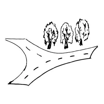 A fork in the road and trees. Nature. A sketch. A hand-drawn drawing. A design Stock Illustration