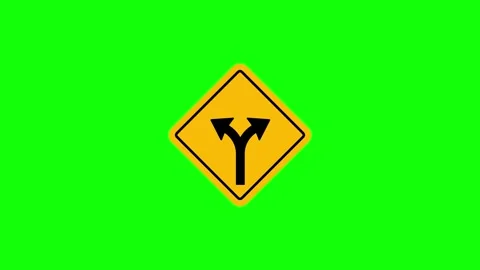 Fork road sign animation  Y junction traffic warning symbol Stock Footage 330455124